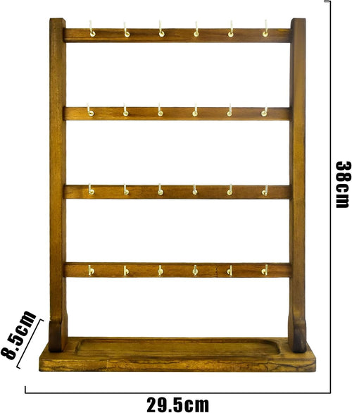 4 Layers of Wooden Display Eacks With Hooks for Necklaces. Rings, Earrings, Bracelets, And Other Jewelry Storage Display Rack (Walnut Wood Color)