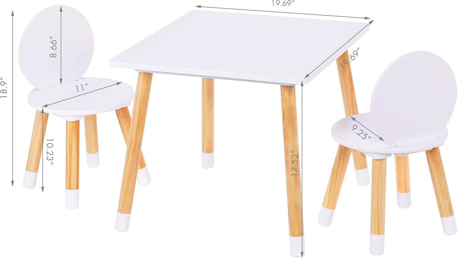 UTEX Kids Table with 2 Chairs Set for Toddlers, Boys, Girls, 3 Piece Kiddy Table and Chairs Set, White