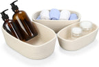 Cozary Storage Basket Set (Small Sizes) - Handmade Multifunctional Cotton Baskets, Organiser for Bathroom, Kitchen, Children's Room - Braided & Stackable, 3-Piece