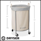 Dryser Laundry Basket with Wheels, 65 Gal. Commercial Round Rolling Laundry Hamper with Steel Cart, 4 Casters and 2 Brakes, Removable Liner - White