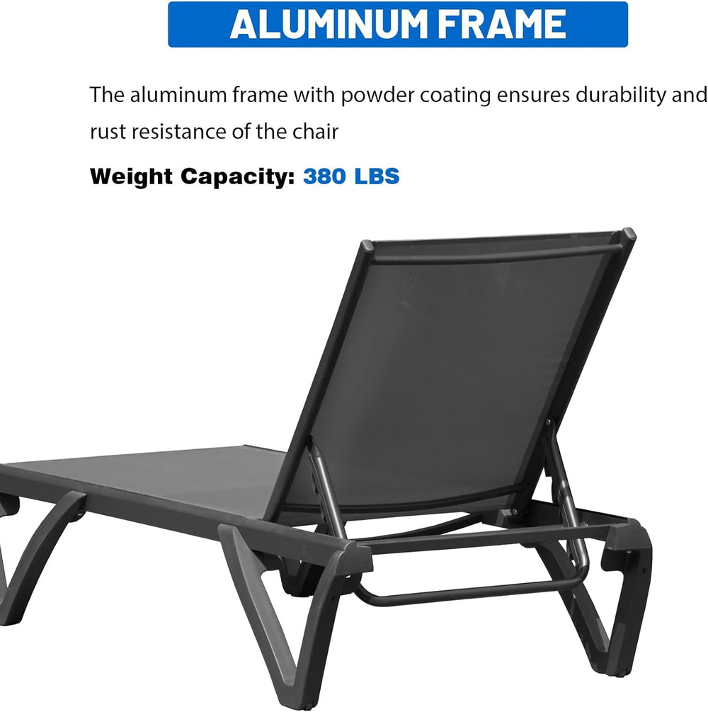 Outdoor Lounge Chairs Set of 2, Aluminum Pool Lounge Chairs with 5 Adjustable...