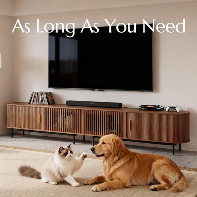 POVISON Fully-Assembled Sliding Tambour Door TV Stand, Mid Century Modern TV Console, Wood Media Console, Entertainment Center with Storage Cabinet (Walnut, 118.11")