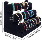 Barelove Velvet Bracelet Holder with 3 Tier Rack, Black T-Bar Storage Organizer Detachable Display Stand for Necklace Watch Bangles Bracelets Scrunchies Organization Showcase