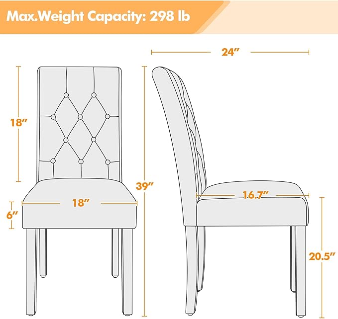 Yaheetech Upholstered Dining Chairs Set of 2 Modern Leather Parsons Kitchen C...