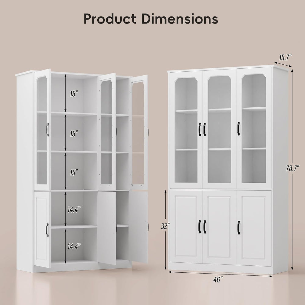 MU 78.7" Tall Kitchen Pantry with 3 Glass Doors, Freestanding China Cabi...