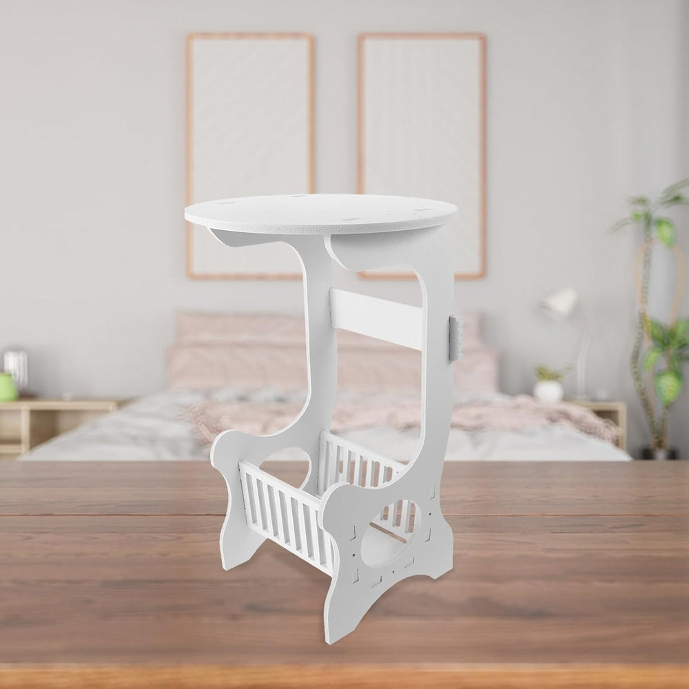 Small Round End Table White Nightstand Sofa Side Table Compact Wooden Plastic...