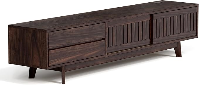 Mid Century Modern TV Stand for 85 Inch TVs, 78.7" Entertainment Center with Storage & Power Outlet, Media Console w/Drawers and Sliding Door, Television Stands for Living Room, Walnut
