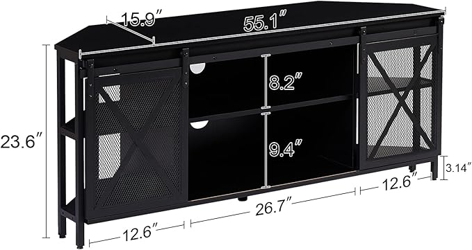 HOMISSUE Corner TV Stand for 55 Inch TV, Rustic Corner Entertainment Center with Storage, Industrial Media Console Table with Sliding Barn Door, Entertainment Center for Living Room, Black