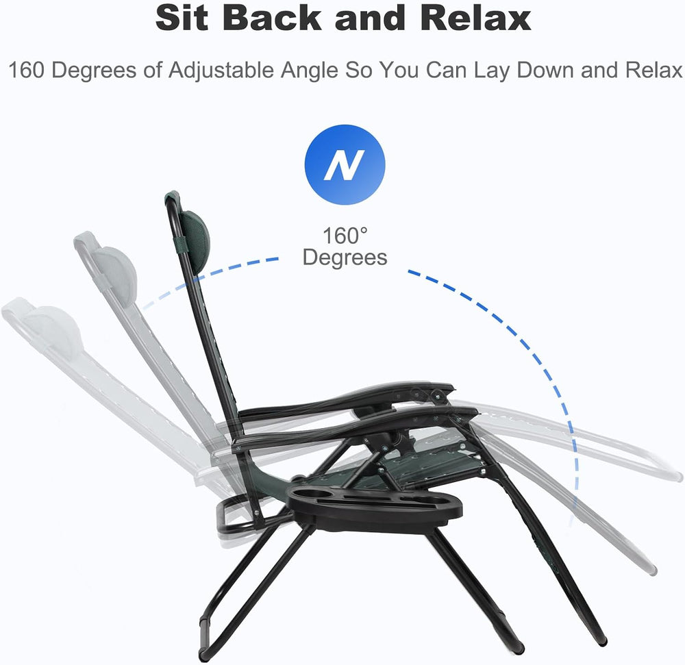 Nazhura Set of 2 Relaxing Recliners Patio Chairs Adjustable Steel Mesh Zero G...
