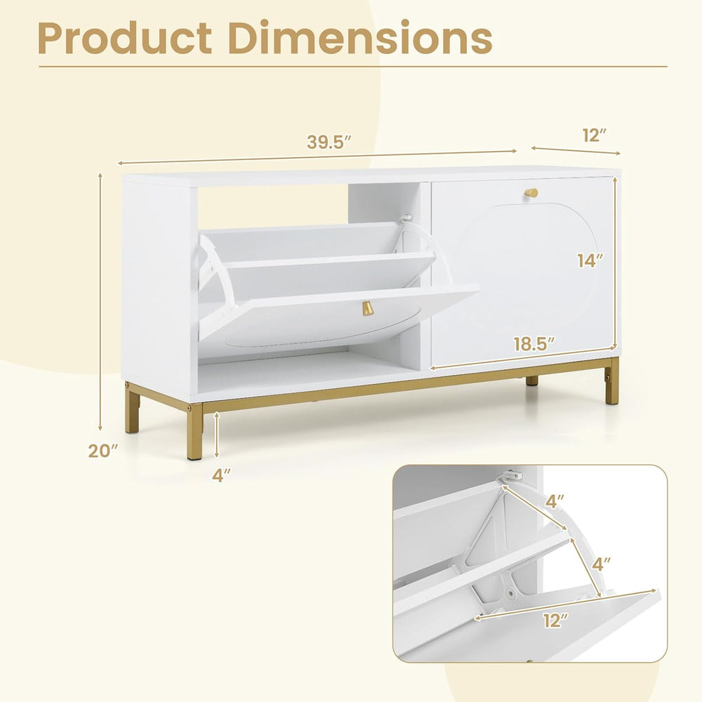 Giantex Shoe Storage Bench with 2 Flip Drawers, 39.5" W Entryway Bench w...