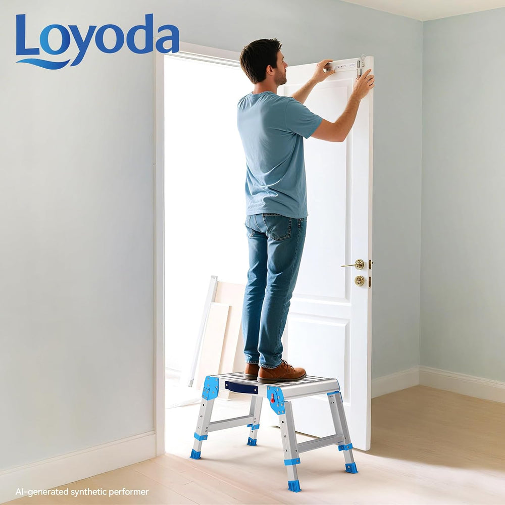 Loyoda Folding Work Platform, 440 lbs Adjustable Height, Standard Blue