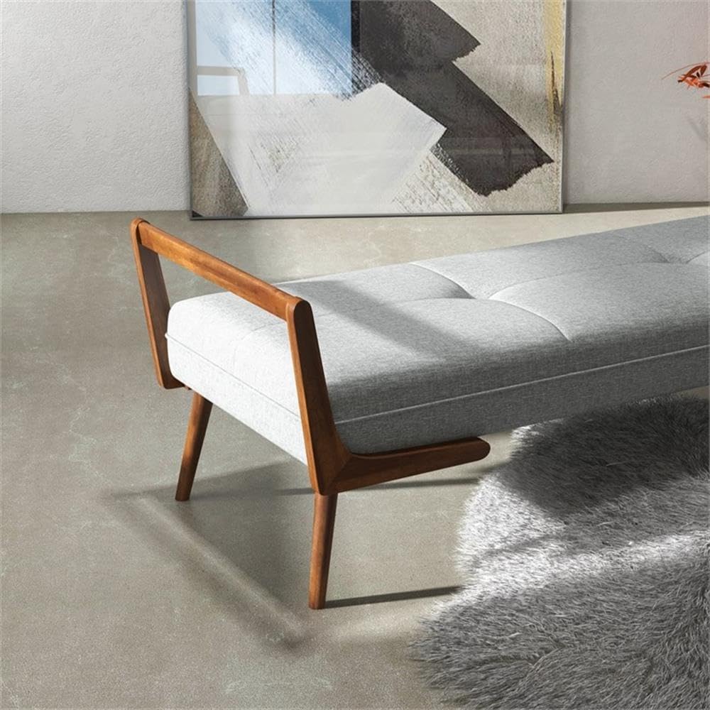 Pemberly Row Mid Century Modern Rectangular Upholstered Bench, Gray Fabric Se...