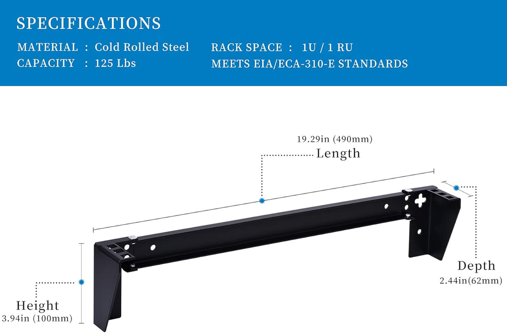 RackPath 1U Vertical Wall Mount Rack - Heavy Duty 125lbs Capacity Vertical Mo...