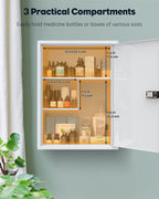 Uniclife Wall Mount Medicine Cabinet with Combination Lock, Locking First Aid Cabinet, Lockable Medical Cabinet, Large Capacity Medicine Organizer, Secure Steel Wall Cabinet Metal Storage Box, White