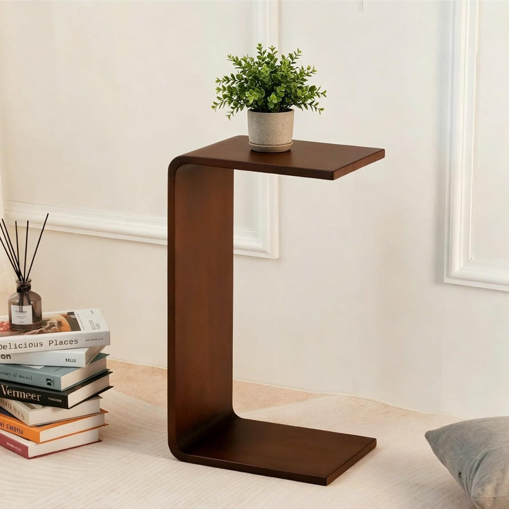 C-Shaped End Table, Wooden Narrow Couch Side Table for Laptops and Narrow Spa...