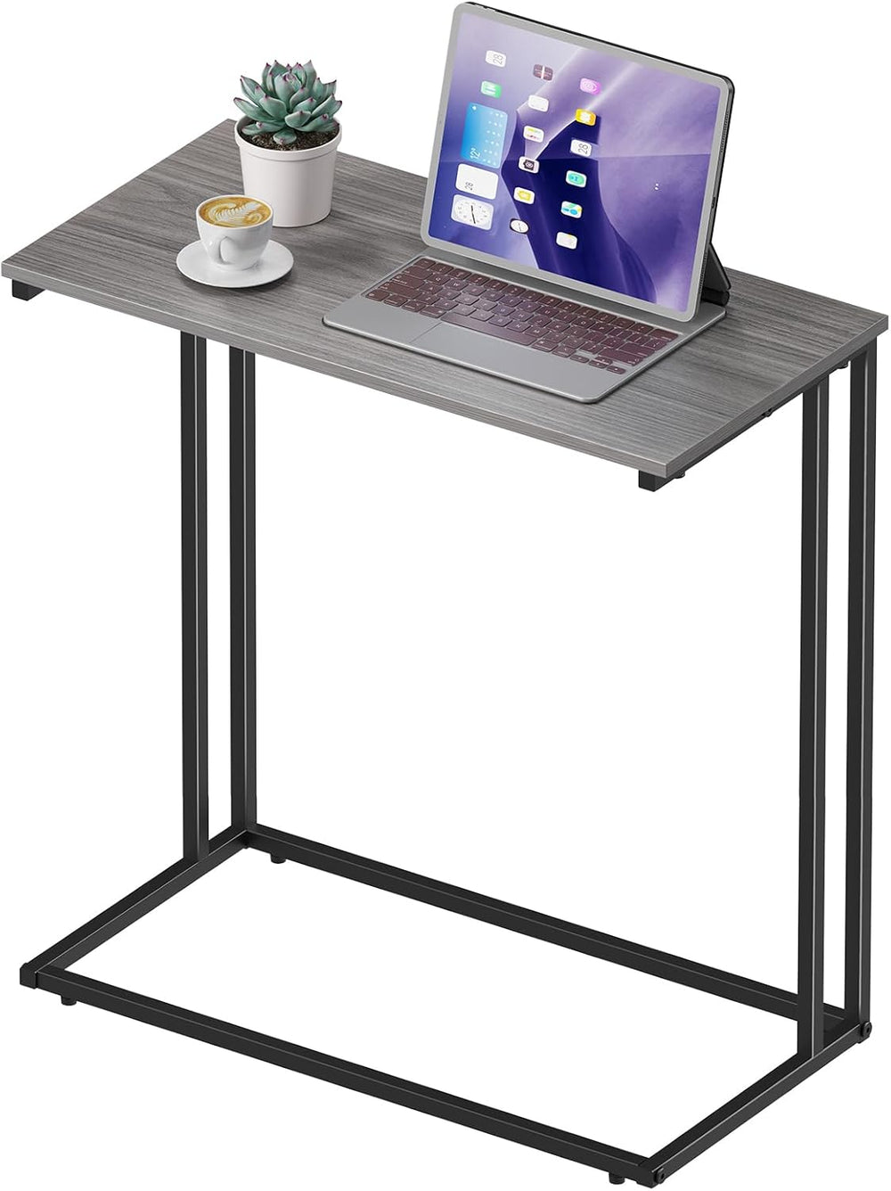 C-Shaped Side Table, Modern End Table with Metal Frame, Space Saving Design f...