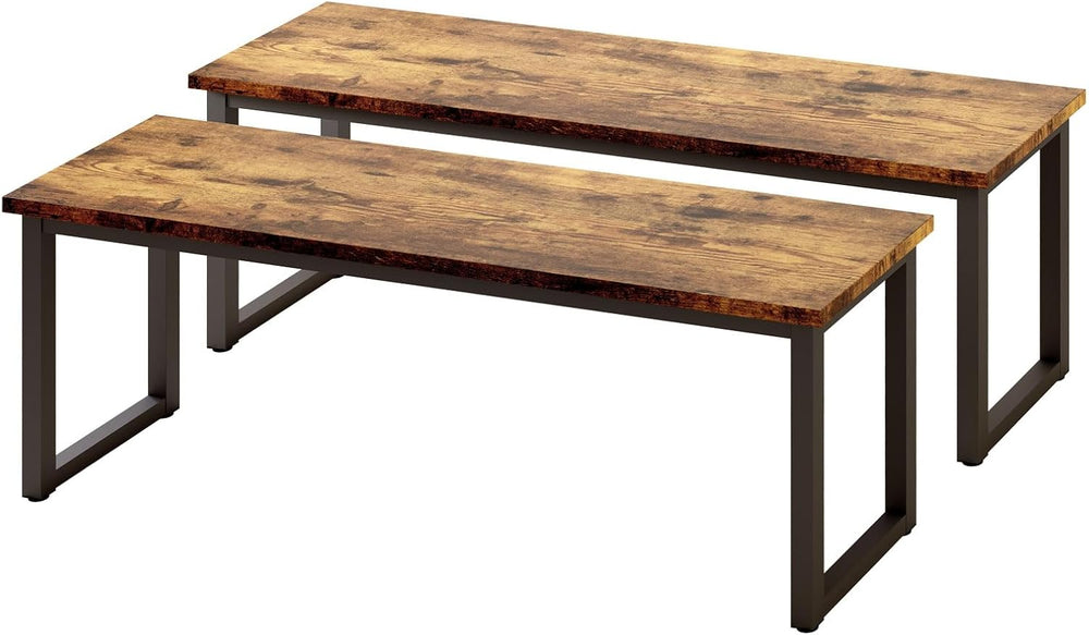 HIPIHOM 43.3" Industrial Bench Set of 2 Antique Wood & Metal | Rusti...