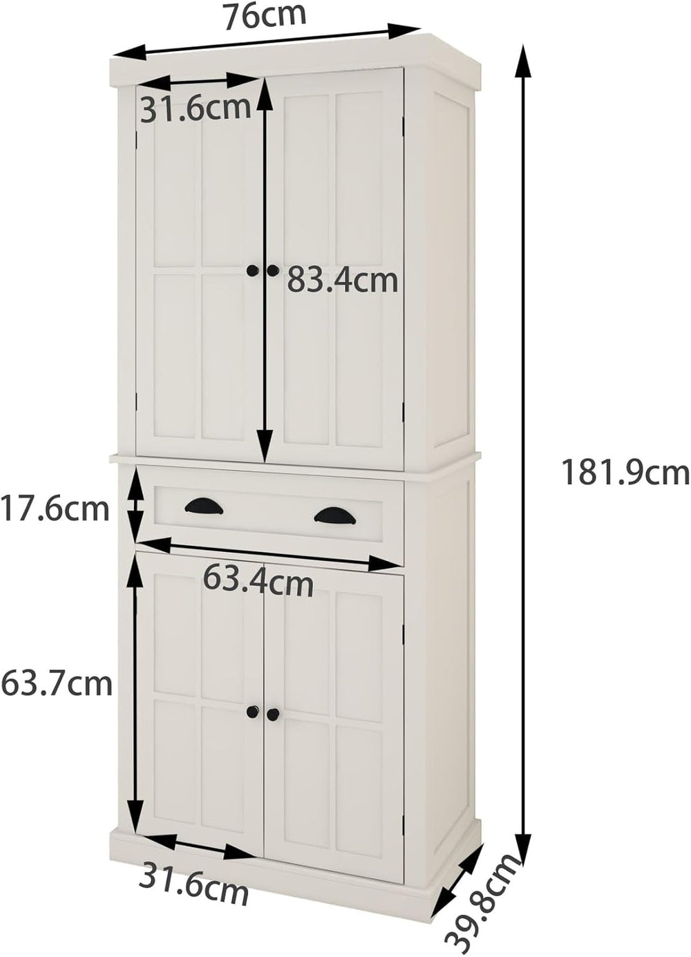 Modern Kitchen Pantry Storage Cabinet, 4 Doors and 2 Adjustable Shelves, for ...