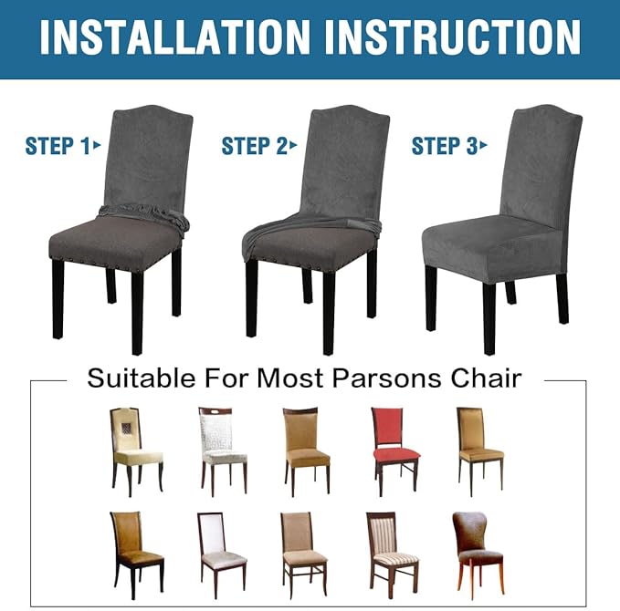 H.VERSAILTEX Velvet Dining Chair Covers Stretch Chair Covers for Dining Room ...
