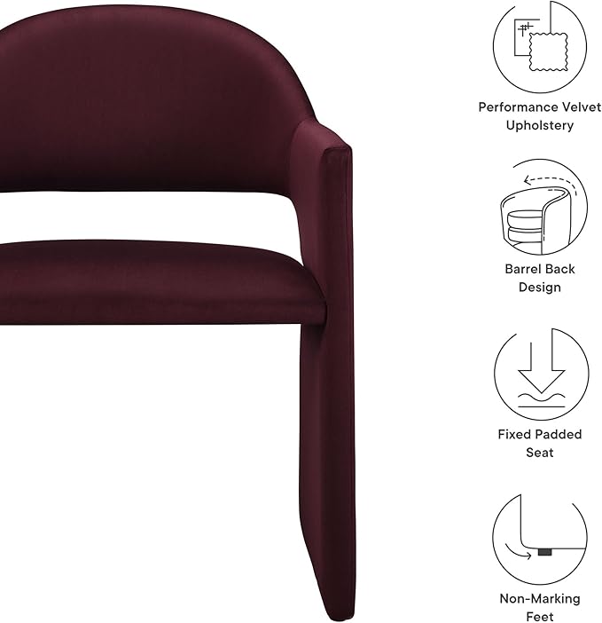 Modway Talia Performance Velvet Dining Armchair in Mulberry - Modern Curved Dining Chair with Open-Back - Stain-Resistant Velvet Barrel Chair - Living Room Accent Chair with Arms