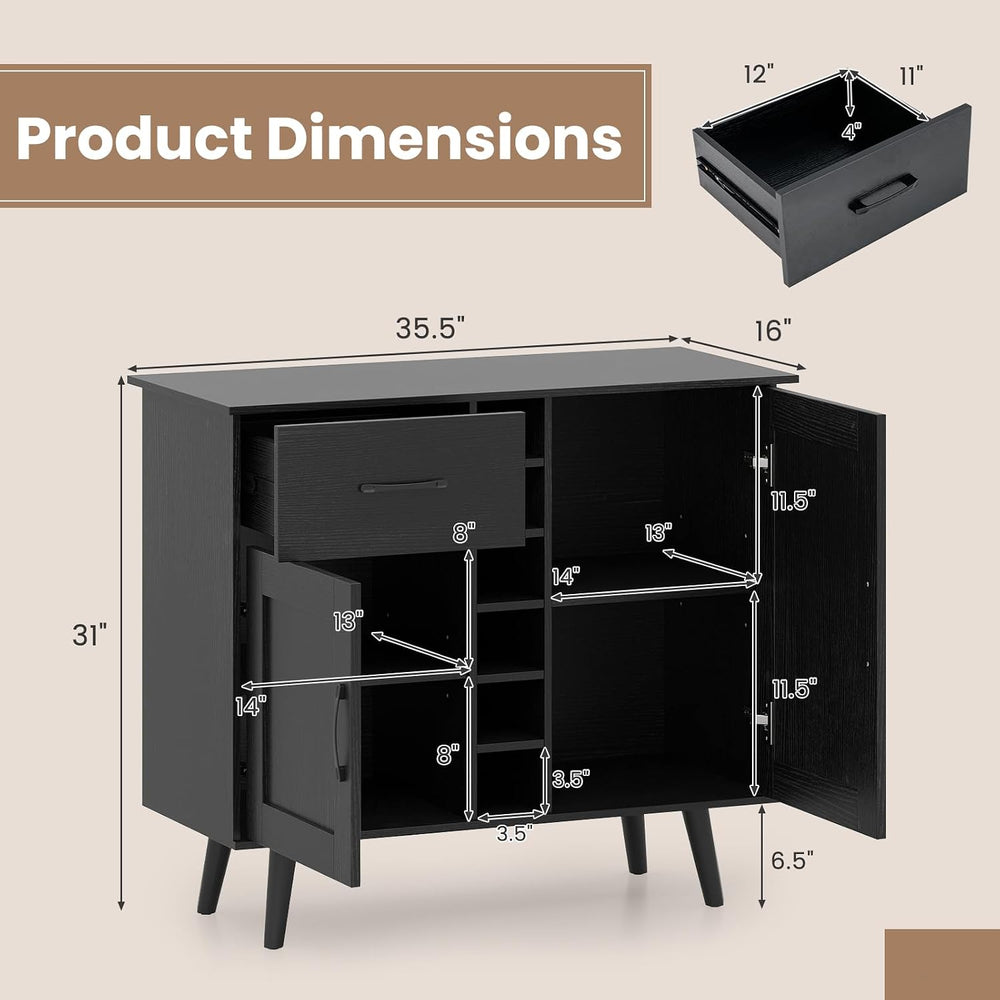GOFLAME Wine Bar Cabinet, Buffet Sideboard with 2 Doors & 1 Drawer, 6-Bot...