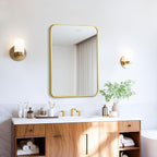 20x28 Rounded Rectangle Bathroom Mirrors for Over Sink, Gold Vanity Mirror with Metal Frame Wall Mounted, Modern Farmhouse Mirror for Restroom, Bedroom, Entryway Decor