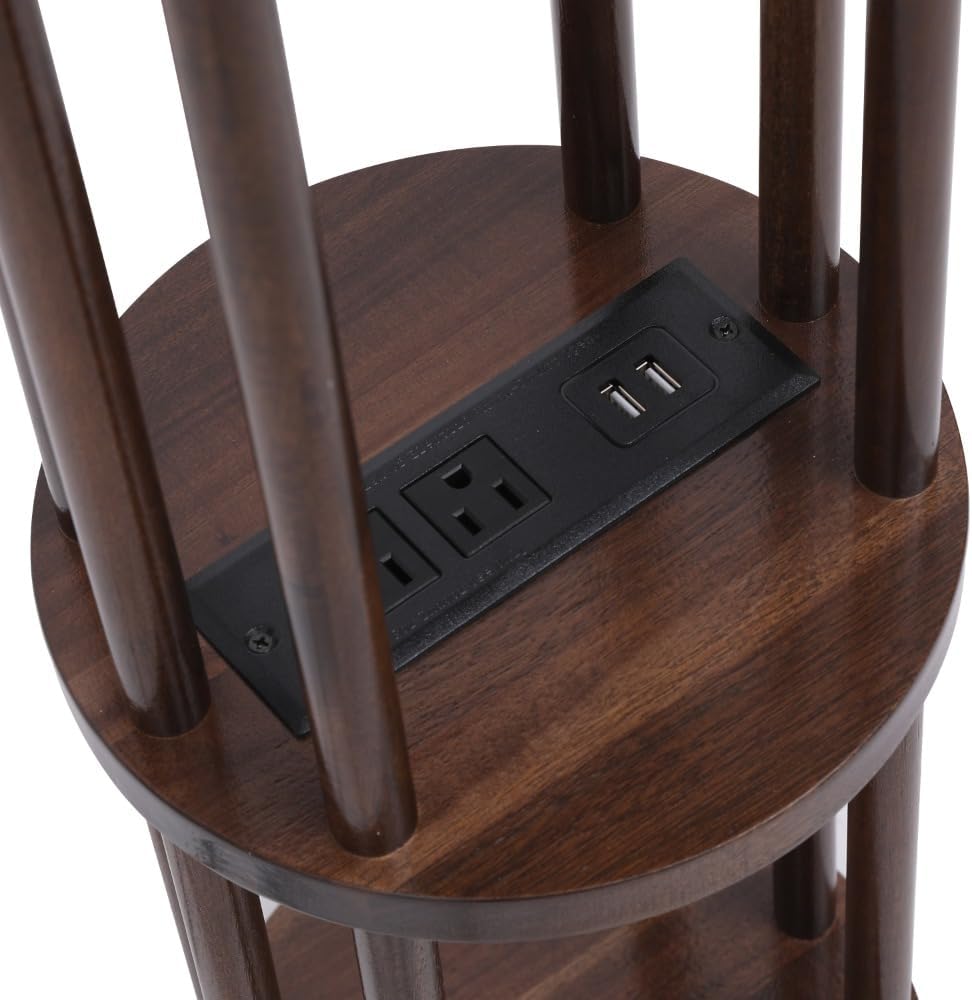 9 x25 Fully Assembled Walnut Wood Round Drink Table with Charging Station, Mi...