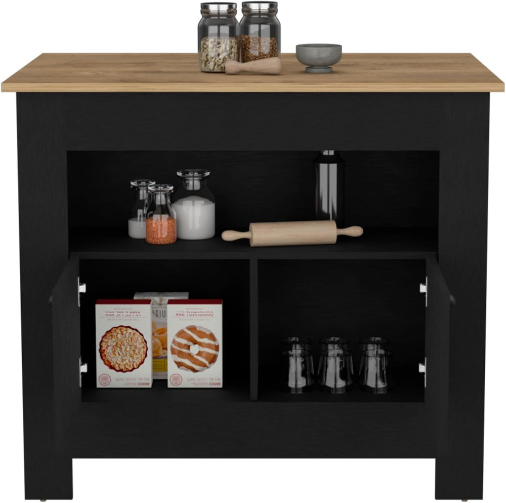 Kitchen Island Two Door Cabinet and Shelf with Multicolor | Ample storage wit...