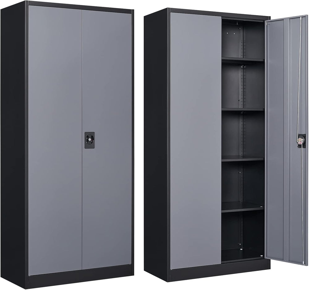 Metal Storage Cabinet with 2 Doors and 4 Adjustable Shelves, 71" Steel G...