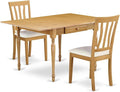 East West Furniture MZAN3-OAK-LC 3 Piece Kitchen Table & Chairs Set Contains a Rectangle Dining Table with Dropleaf and 2 Faux Leather Dining Room Chairs, 36x54 Inch, Oak
