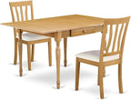 East West Furniture MZAN3-OAK-LC 3 Piece Kitchen Table & Chairs Set Contains a Rectangle Dining Table with Dropleaf and 2 Faux Leather Dining Room Chairs, 36x54 Inch, Oak