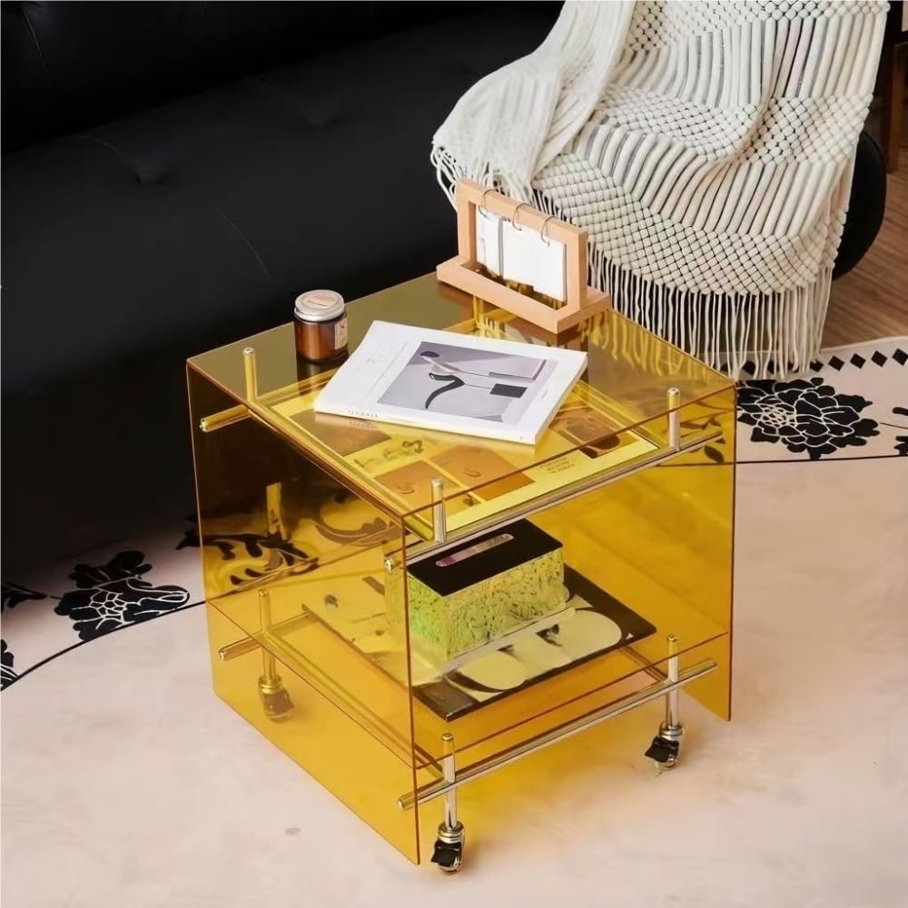 Movable Acrylic Couch Side Table, Creative Double-Layer Night Stand, Transpar...