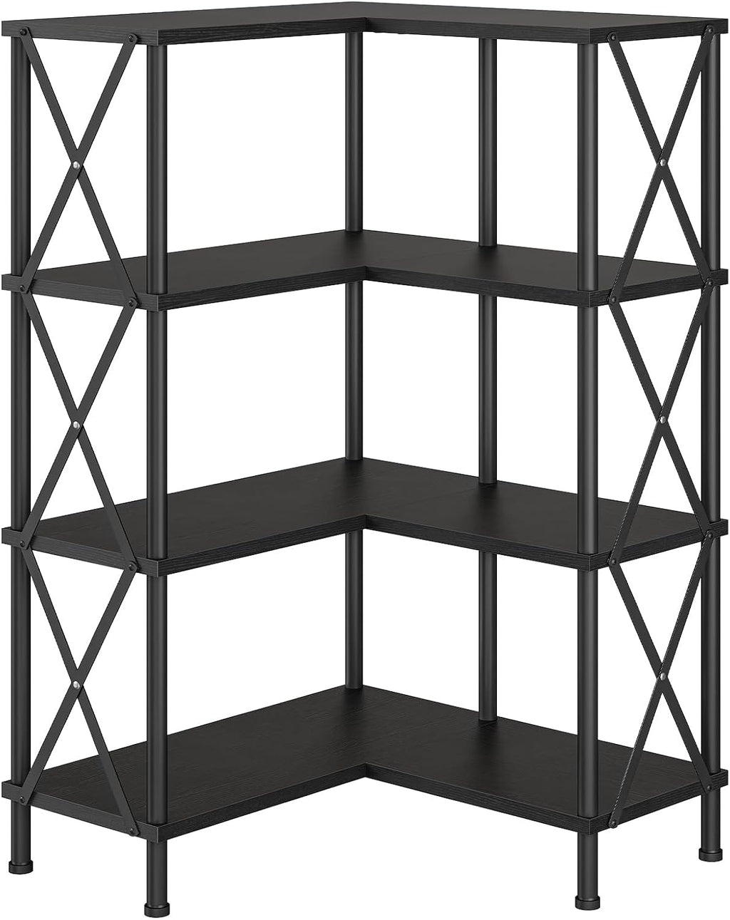 HOOBRO Corner Bookshelf, 4-Tier L-Shaped Bookcase, Industrial Open Display Shelf Tall Storage Organizer, Vertical Storage Rack, for Living Room, Home Office, Black BB59SJ01