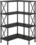 HOOBRO Corner Bookshelf, 4-Tier L-Shaped Bookcase, Industrial Open Display Shelf Tall Storage Organizer, Vertical Storage Rack, for Living Room, Home Office, Black BB59SJ01