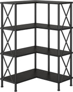 HOOBRO Corner Bookshelf, 4-Tier L-Shaped Bookcase, Industrial Open Display Shelf Tall Storage Organizer, Vertical Storage Rack, for Living Room, Home Office, Black BB59SJ01