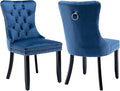 Modern Dining Chairs Set of 2, Tufted Upholstered Dining Chair with Solid Wood Legs, Blue Velvet Accent Chair, Sillas de Comedor, Comfy Kitchen Chairs (Blue, Velvet, 2Pcs)