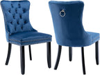 Modern Dining Chairs Set of 2, Tufted Upholstered Dining Chair with Solid Wood Legs, Blue Velvet Accent Chair, Sillas de Comedor, Comfy Kitchen Chairs (Blue, Velvet, 2Pcs)