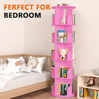 Nidouillet Rotating Bookshelf Tower, 5 Tier Spinning Bookcase Lazy Susan, Revolving 360 Book Shelf Storage Round Organizer, Vertical Rotate Turning Corner Book Case for Small Space, Pink