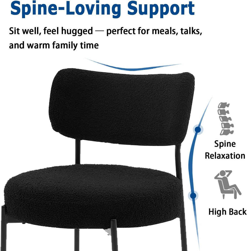 Black Boucle Dining Chairs Set of 6, Upholstered Dinner Chair with Metal Fram...