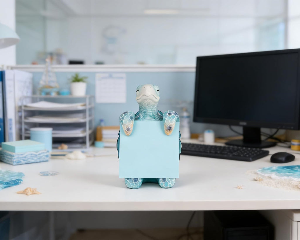 Sea Turtle Pop-Up Sticky Note Dispenser with 100 Sheets 3 x 3 Inch Notes, Handmade Resin Sea Turtle Desk Decor for Office, Home & Classroom, Gift for Teachers & Coworkers - Blue