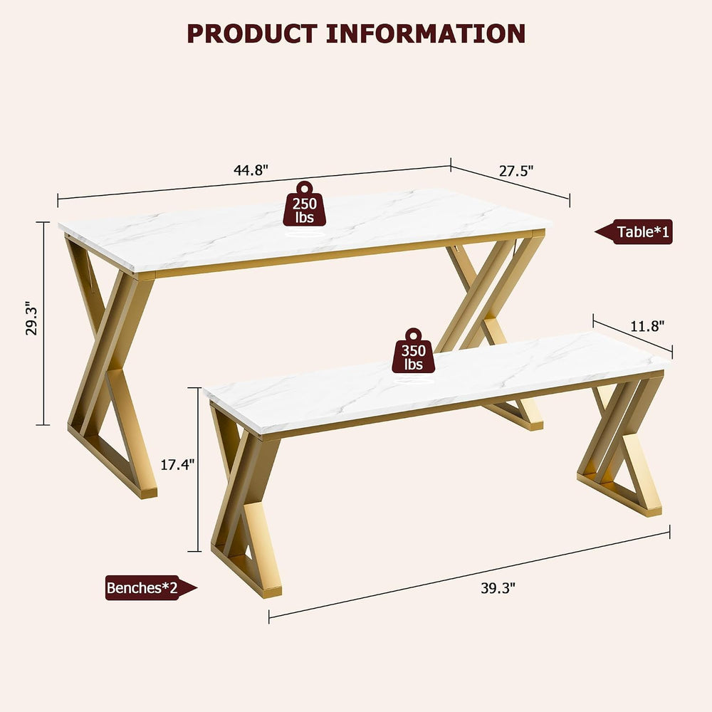 GarveeHome Kitchen Table with 2 Benches, Dining Table Set for 4 | Unique X-Sh...