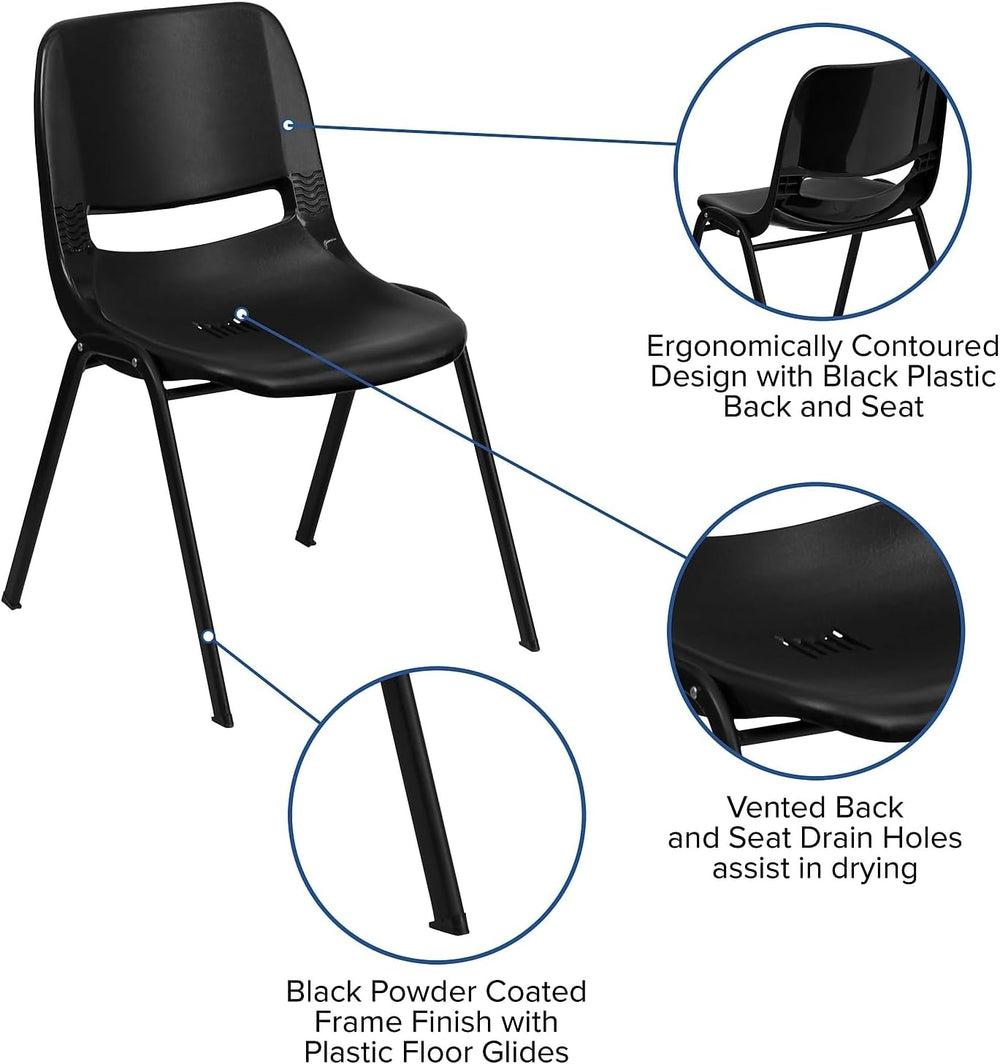 Flash Furniture HERCULES Series 880 lb. Capacity Black Ergonomic Shell Stack ...