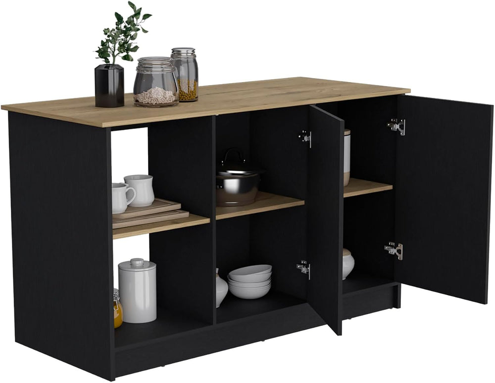 Kitchen Island with Large Top Surface and Double Door Cabinet | Includes doub...