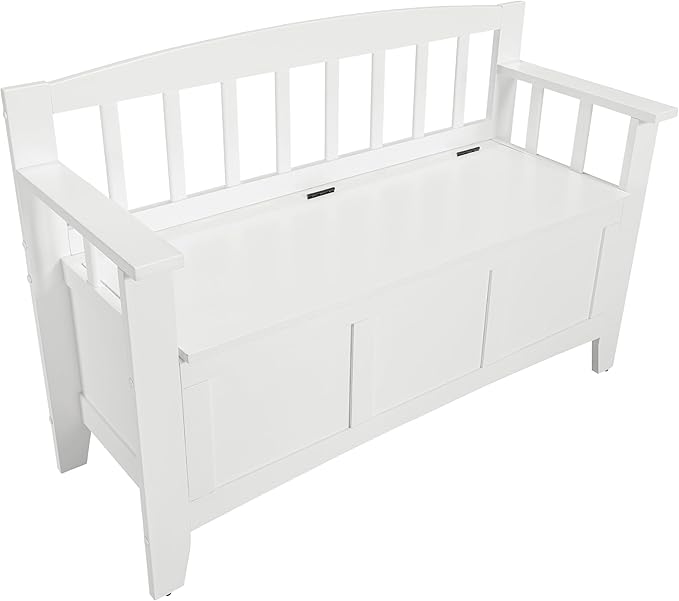 OSP Home Furnishings Metro Mission Style Wood Entry Way Bench with Storage, Sierra Snow White Finish