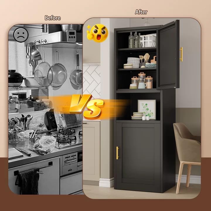Kitchen Pantry Storage Cabinet,66.9" Tall Metal Storage Cabinet with 2 D...