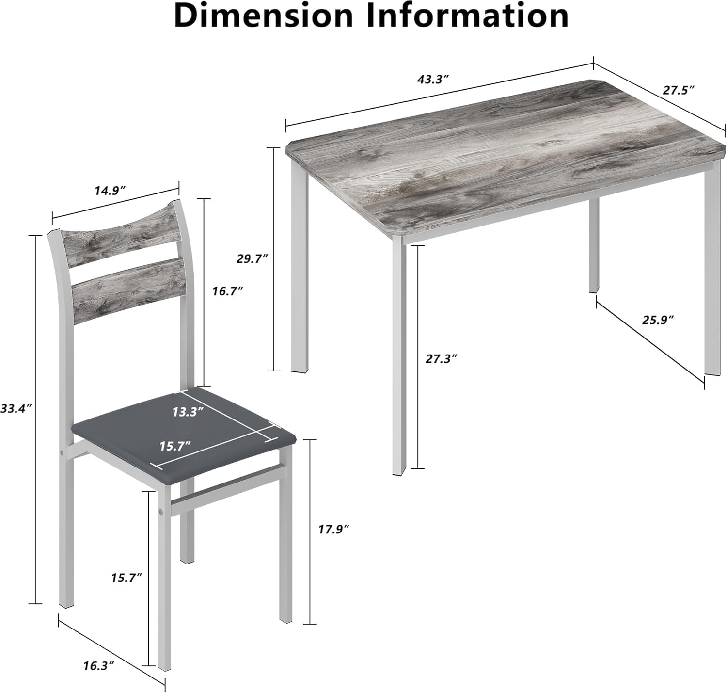 Recaceik Dining Table Set for 4, Wood Kitchen Table with Metal Frame & MDF Board, 5-Piece Kitchen Table Set for Small Space, Dinette and Apartment, Rustic Grey