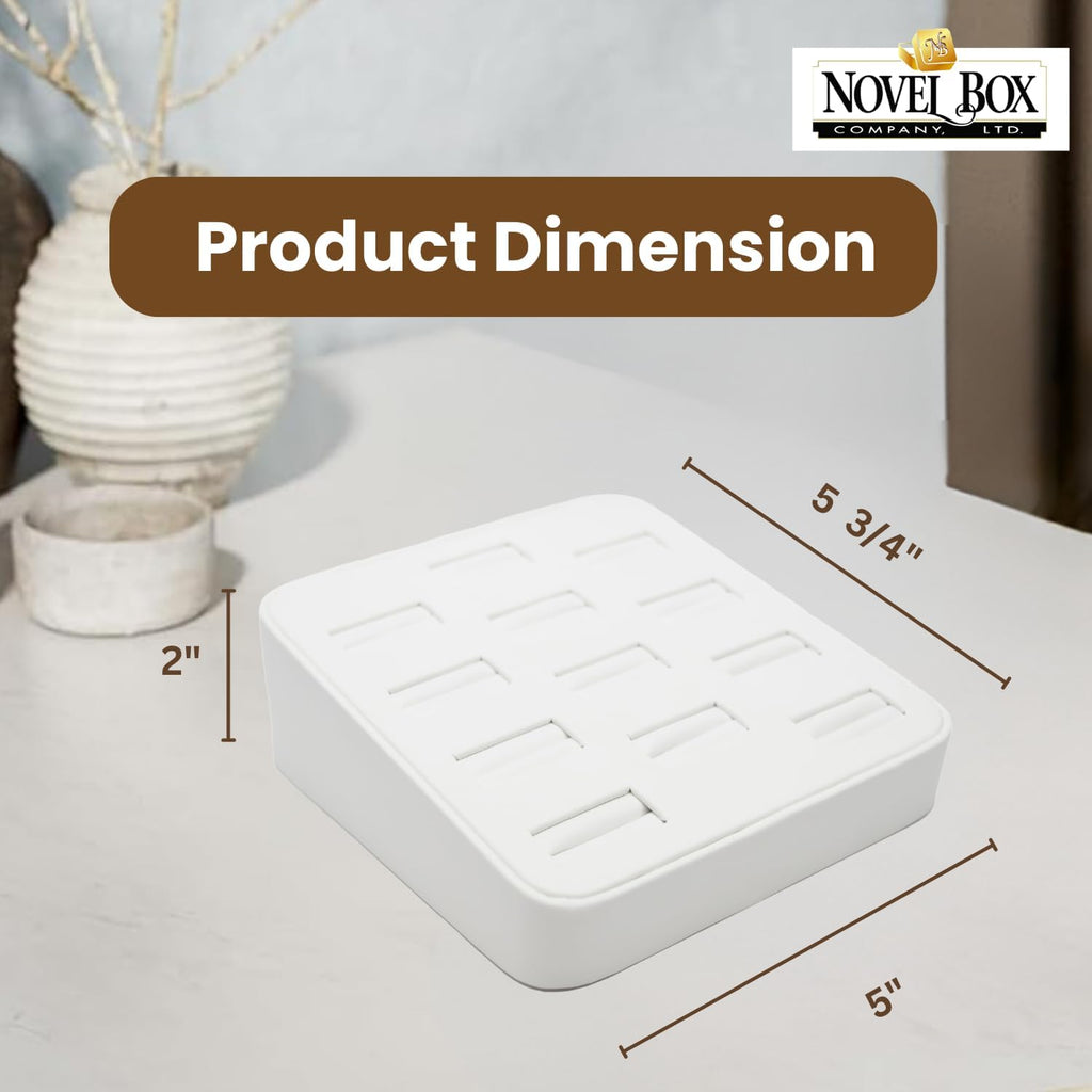 Novel Box 12-Slot White Leatherette Rings/Earrings/Cufflinks Holder Tray 5.75x5x2 Inches - Ring Holder Organizer for Selling or Personal Use - Jewelry Display Trays for Special Occasions