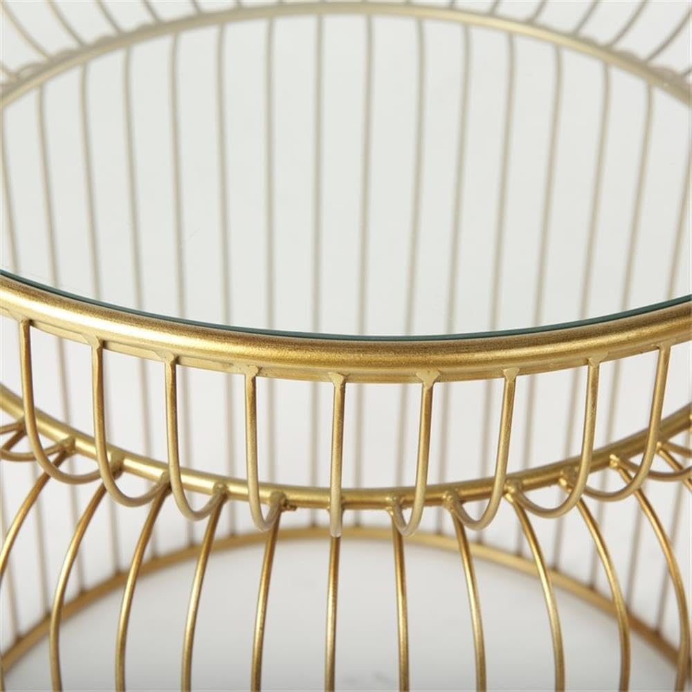 Pemberly Row Set of 2 Round Metal Accent Tables, Gold Cage-Like Base, Tempere...