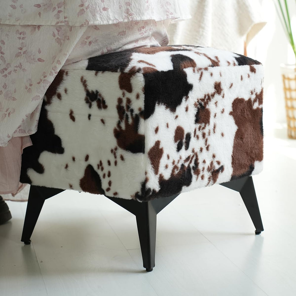 Faux Cowhide Ottoman, Upholstered Foot Stool,Animal Print Ottoman - 16 x 16 x...
