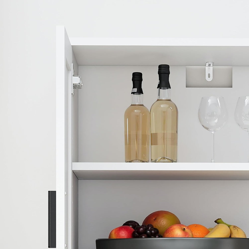 Farmhouse Storage Cabinet with 4 Door, Kitchen Pantry Storage with 4 Adjustab...